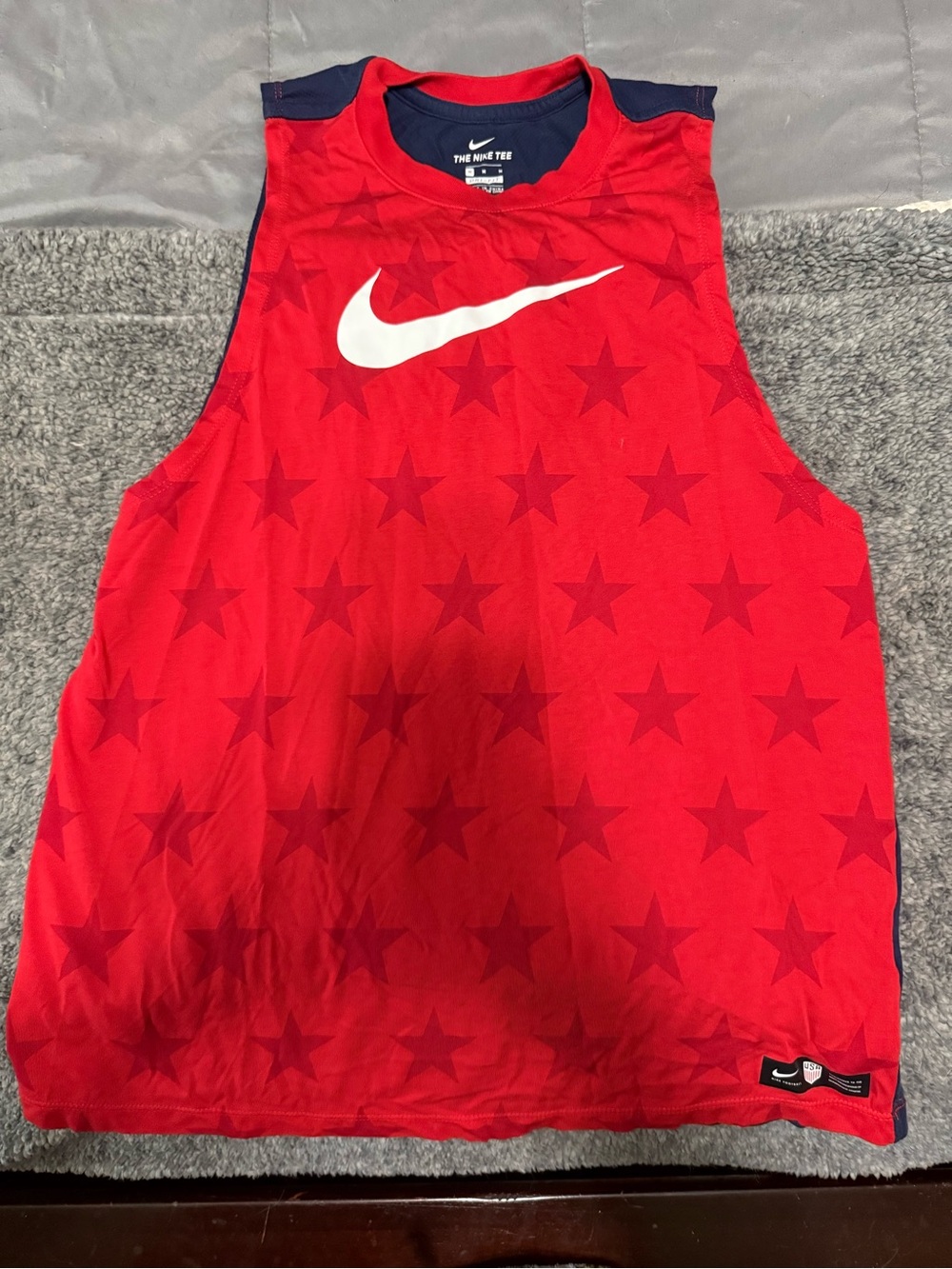 Nike Red Star Print Sleeveless Tank with White Swoosh